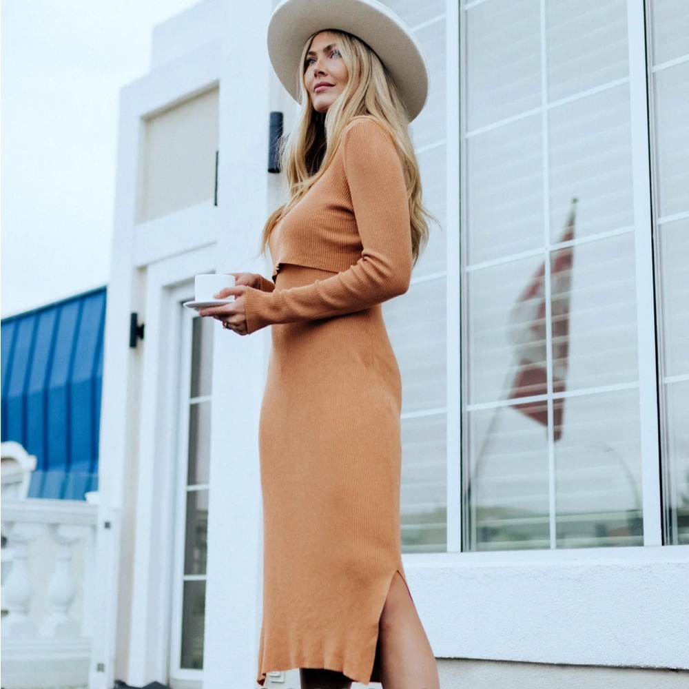 2-in-1 Nursing & Maternity Knit Midi Dress | Camel | Medium